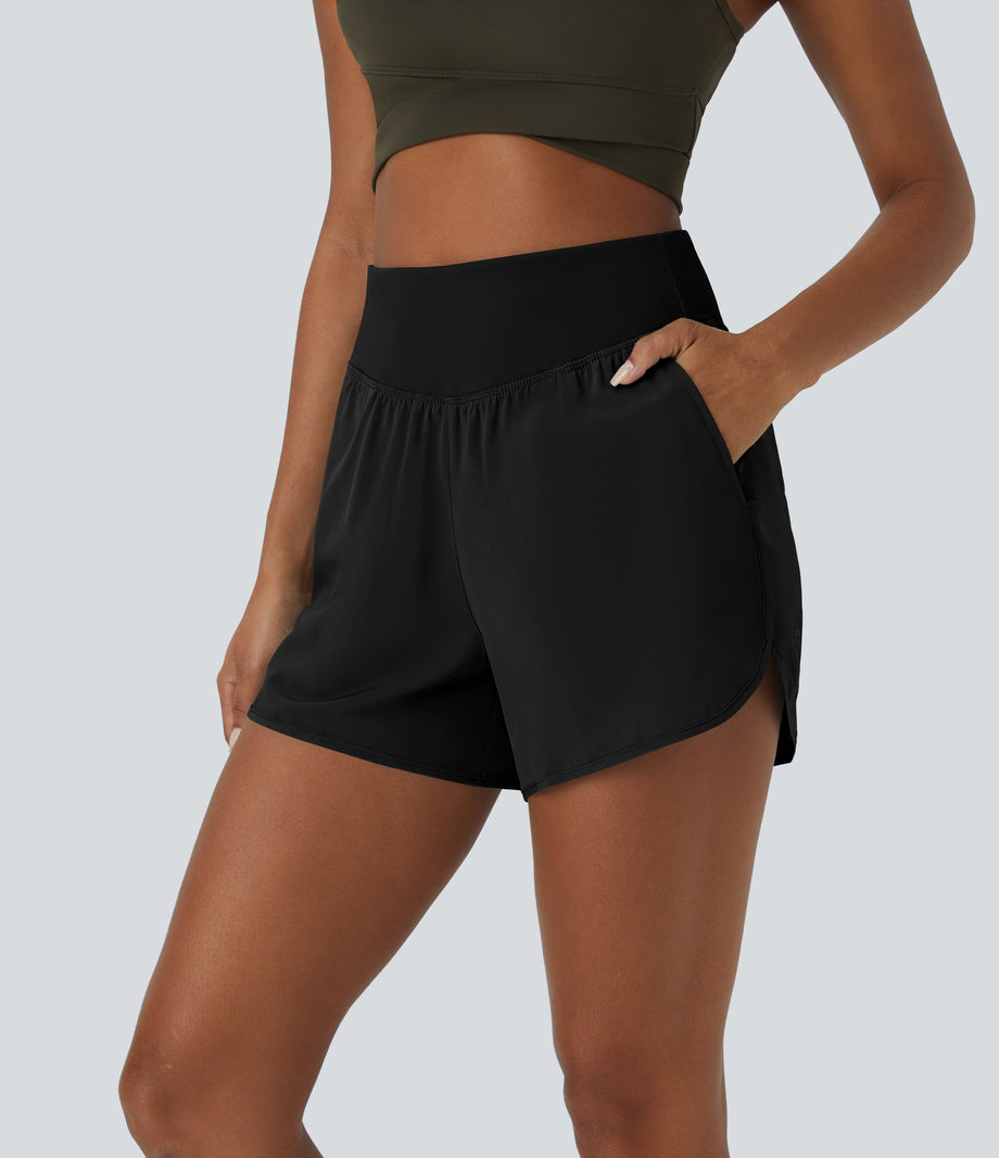Breezeful™ High Waisted Pocket Quick Dry Casual Shorts 4" - Black