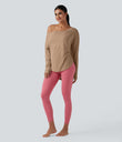 One Shoulder Long Sleeve Thumb Hole Curved Hem High Low Quick Dry Yoga Sports Top-Built-in Bra - Praline