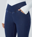 Halara Flex™ High Waisted Crossover Pocket Cool Touch Washed Casual Jeans - Gloomy Blue Denim