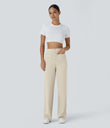 DayStretch High Waisted Pockets Straight Leg Casual Pants - Oat Milk