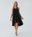 Breezeful™ Backless Racerback Side Pocket High Low Flowy Midi Quick Dry Casual Dress - Black