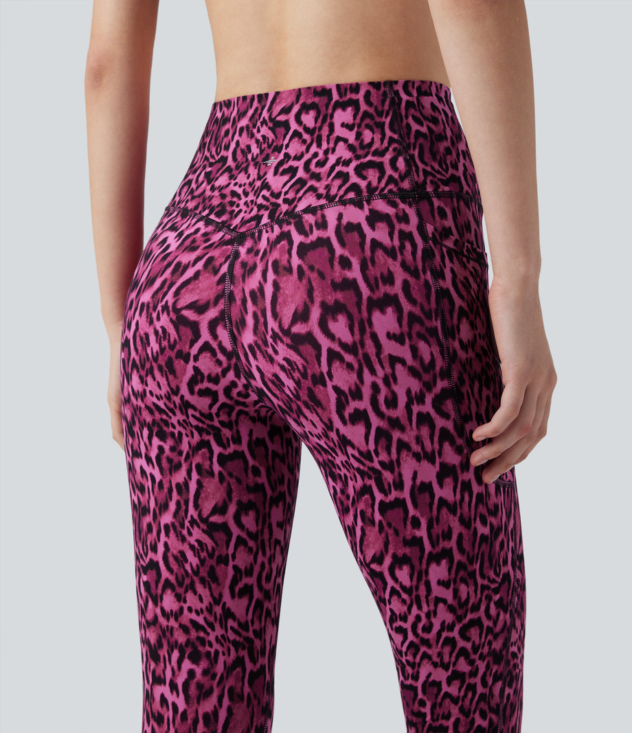 Halara UltraSculpt™ Leopard Print High Waisted Tummy Control Yoga Leggings with Pockets - Black and Fuchsia Leopard Print