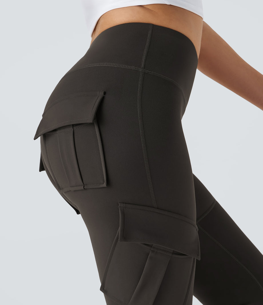 DayStretch High Waisted Cargo Pocket Skinny Yoga Leggings - Hazelnut Black