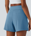 DayStretch High Waisted Work Baggy Shorts 4'' with Pockets - Light Azure