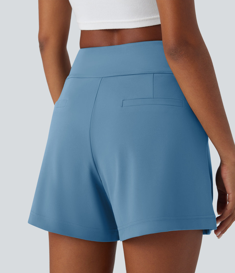 DayStretch High Waisted Work Baggy Shorts 4'' with Pockets - Light Azure