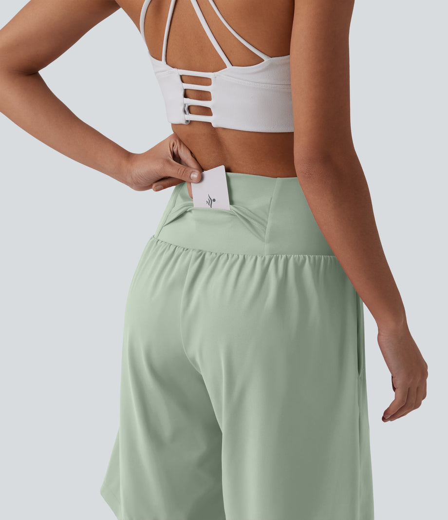SoftlyZero™ Airy Super High Waisted 2-in-1 Cool Touch Yoga Shorts 9" with Pockets - Light Bean Green
