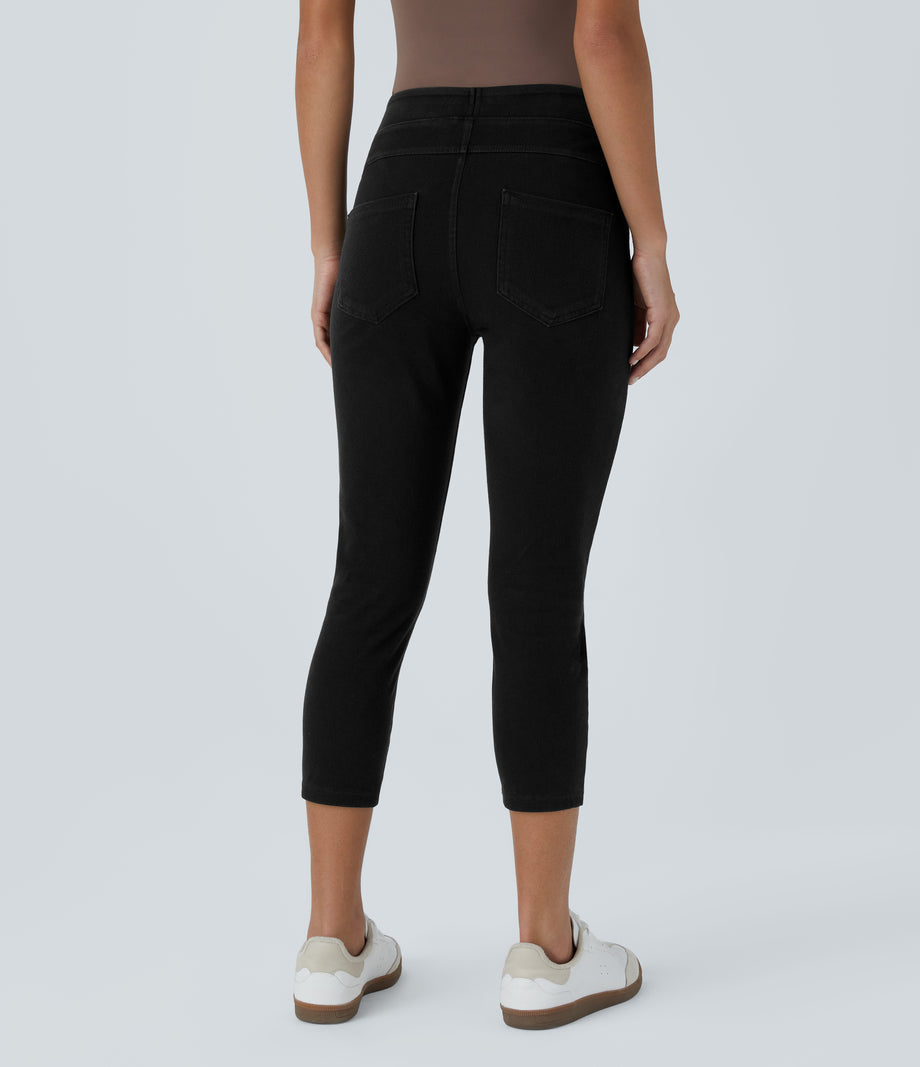 Halara Flex™ High Waisted Pocket Denim Capri Casual Leggings - Black Denim