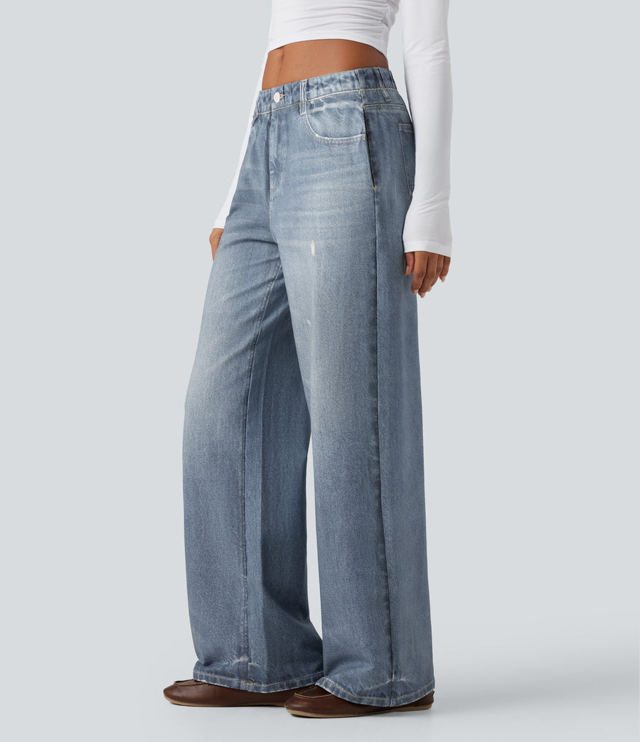 Denim-Print Terry Jogger