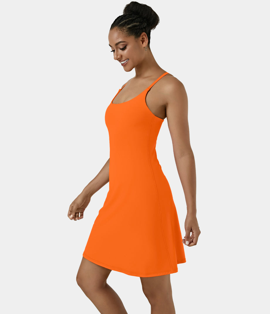 SoftlyZero™ Airy Cut Out 2-in-1 Pocket Cool Touch Longer Active Dress-UPF50+ - Exotic Orange