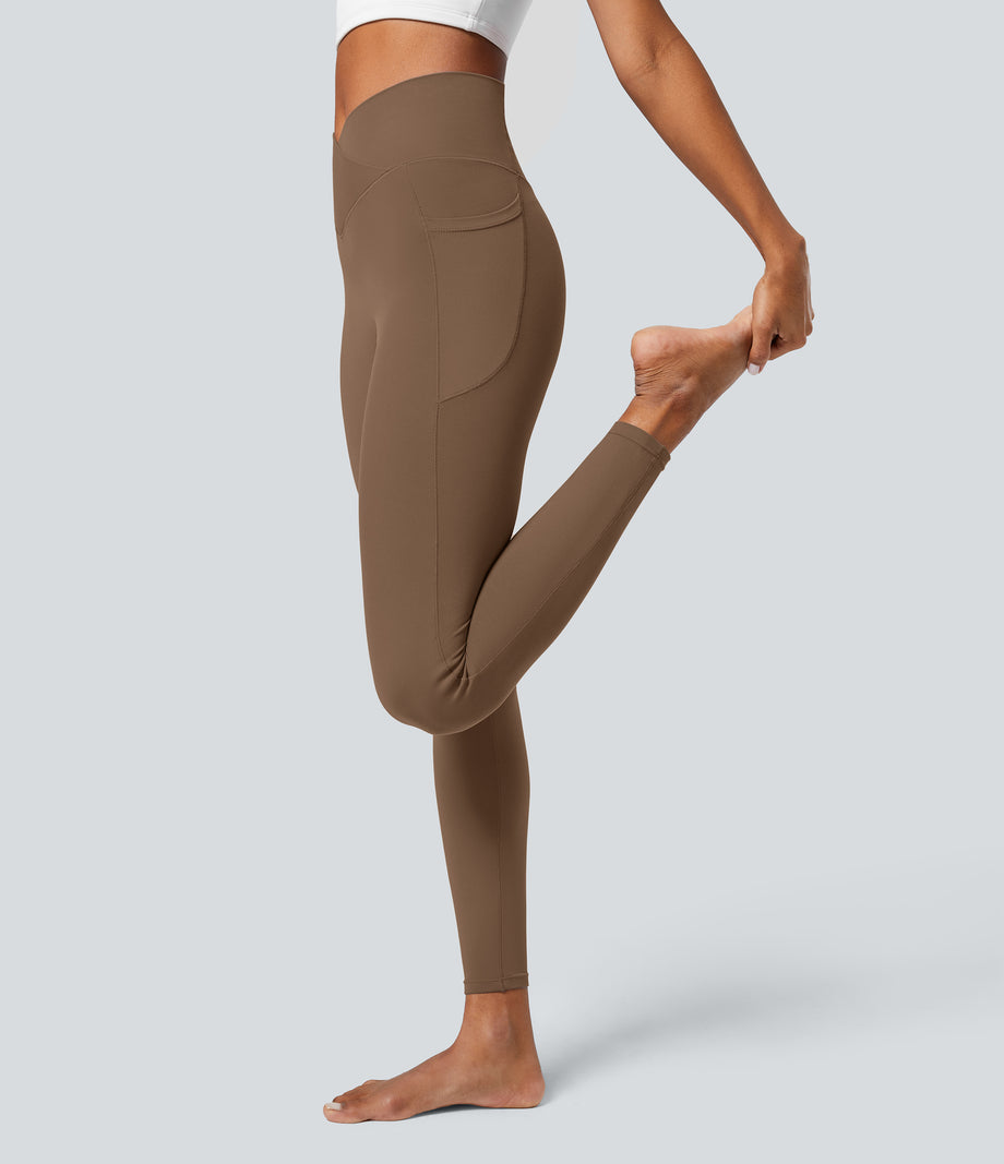 SoftlyZero™ Crossover Pocket Plain Leggings-UPF50+ - Muted Brown