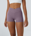 SoftlyZero™ High Waisted Crossover Plain Yoga Biker Shorts 3''-UPF50+ - Cinnabar Purple