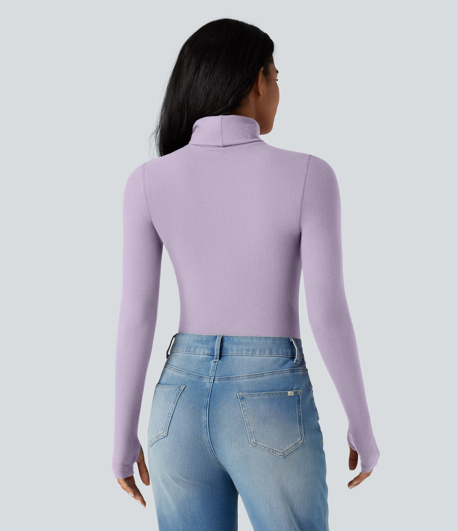 Halara HeatCore Turtleneck Long Sleeve Thumb Hole Casual Warming Top - Misty Purple