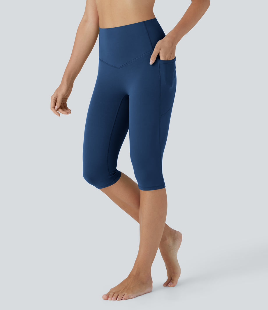 Halara UltraSculpt™ High Waisted Tummy Control Pedal Pusher Yoga Leggings with Pockets - Navy Peony