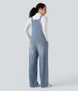 Halara Flex™ V Neck Pocket Washed Denim Casual Overalls -  Blue Jasper Denim