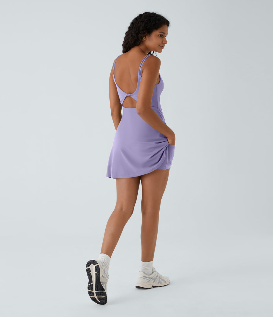 SoftlyZero™ Plush Double Straps 2-Piece Pocket Slip Dance Active Dress A-D Cups - Lavender