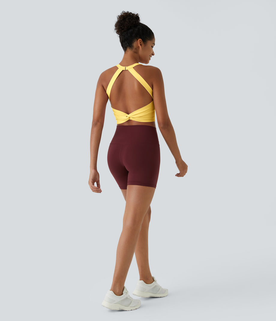 SoftlyZero™ Plush Cut Out Cropped Yoga Tank Top - Crisp Yellow