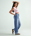 Halara Flex™ High Waisted Pockets Rolled Hem Wide Leg Washed Casual Jeans - Blue Spruce Denim