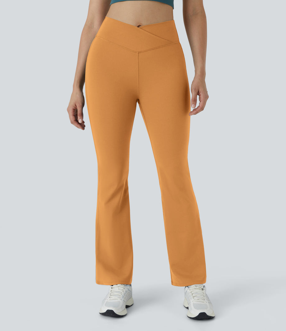 DayStretch High Waisted Crossover Flare Yoga Leggings - Buckskin