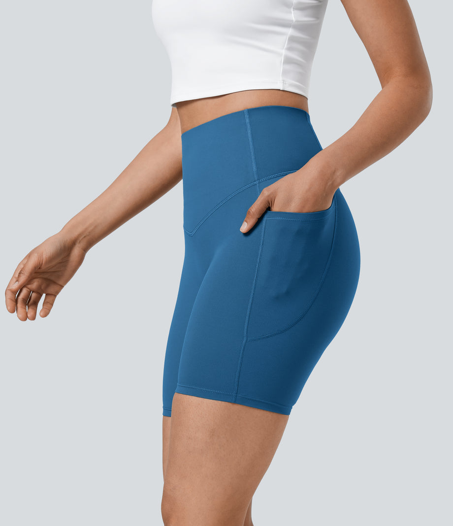 Halara UltraSculpt™ High Waisted Tummy Control Pocket Shaping Training Biker Shorts 7'' - Vallarta Blue