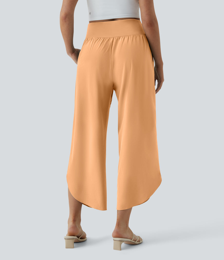 Breezeful™ High Waisted Crossover Quick Dry Resort Pants with Pockets - Peach Orange