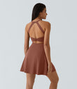 SoftlyZero™ Airy Backless Twisted Flare Low Support Dance Active Dress-Longer Length-Easy Peezy Edition A-D Cups - Sequoia