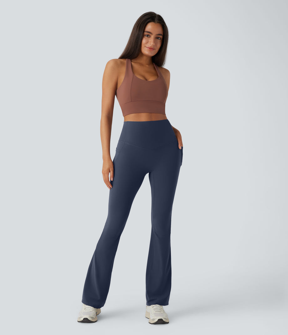 Halara UltraSculpt™ High Waisted Tummy Control Pocket Shaping Yoga Bootcut Leggings - Mood Indigo