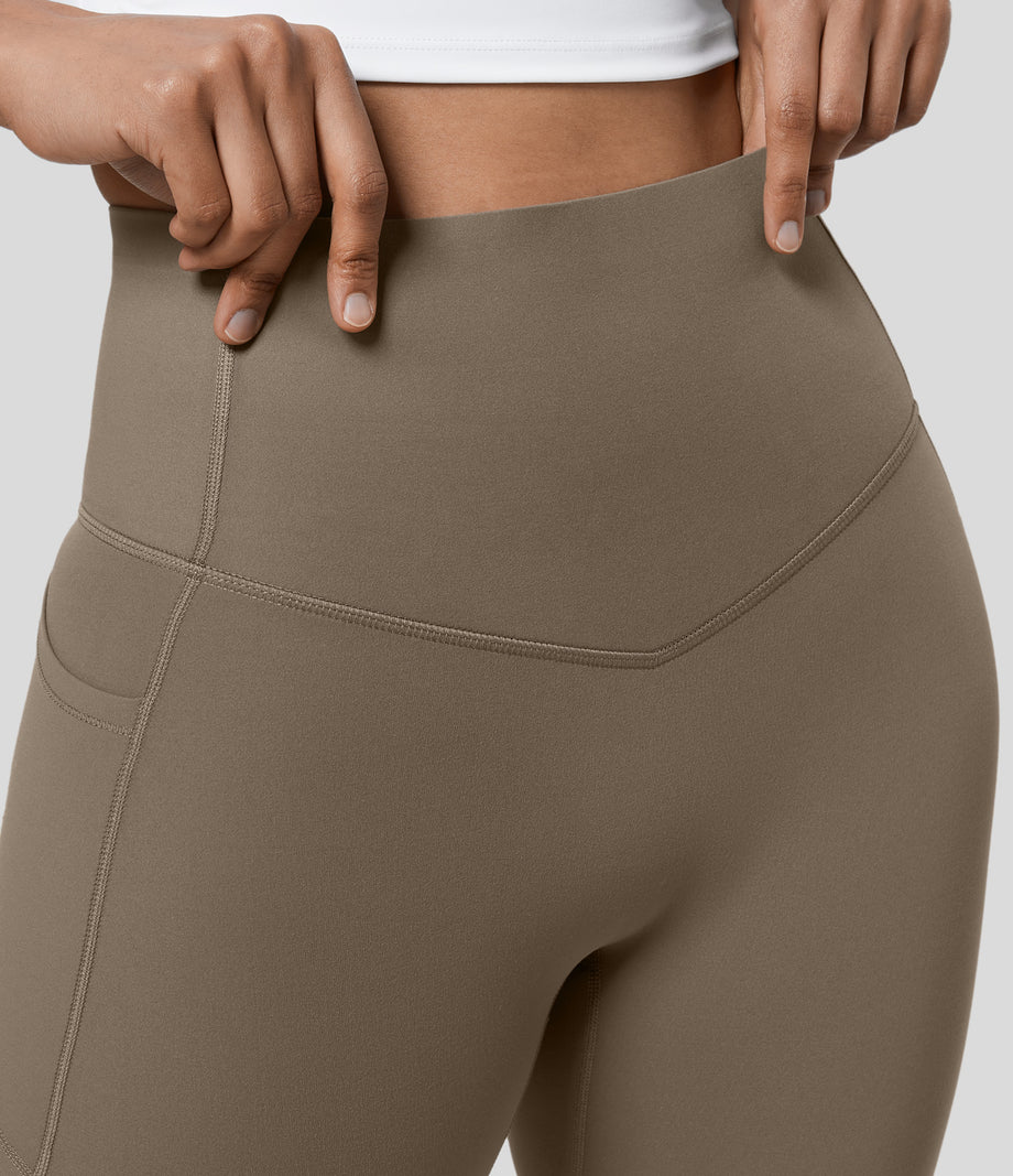 Halara UltraSculpt™ High Waisted Tummy Control Pocket Shaping Training Biker Shorts 7'' - Dawn Brown