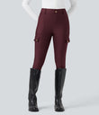 High Waisted Sheen 7/8 Leggings with Pockets - Evening Red