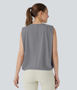 Round Neck Ruched Cool Touch Yoga Tank Top-UPF50+ - Night Owl