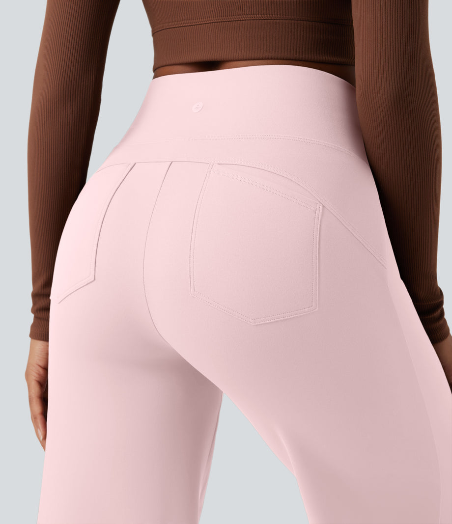 DayStretch High Waisted Tummy Control Wide Leg Baggy Yoga Pants with Pockets - Primrose Pink