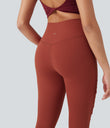 DayStretch High Waisted Crossover Contrast Mesh Decorative Buckle Yoga Leggings - Cinnabar