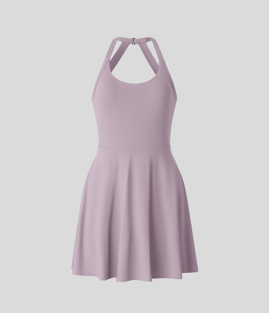 Backless Twisted Active Dress - Pink Purple