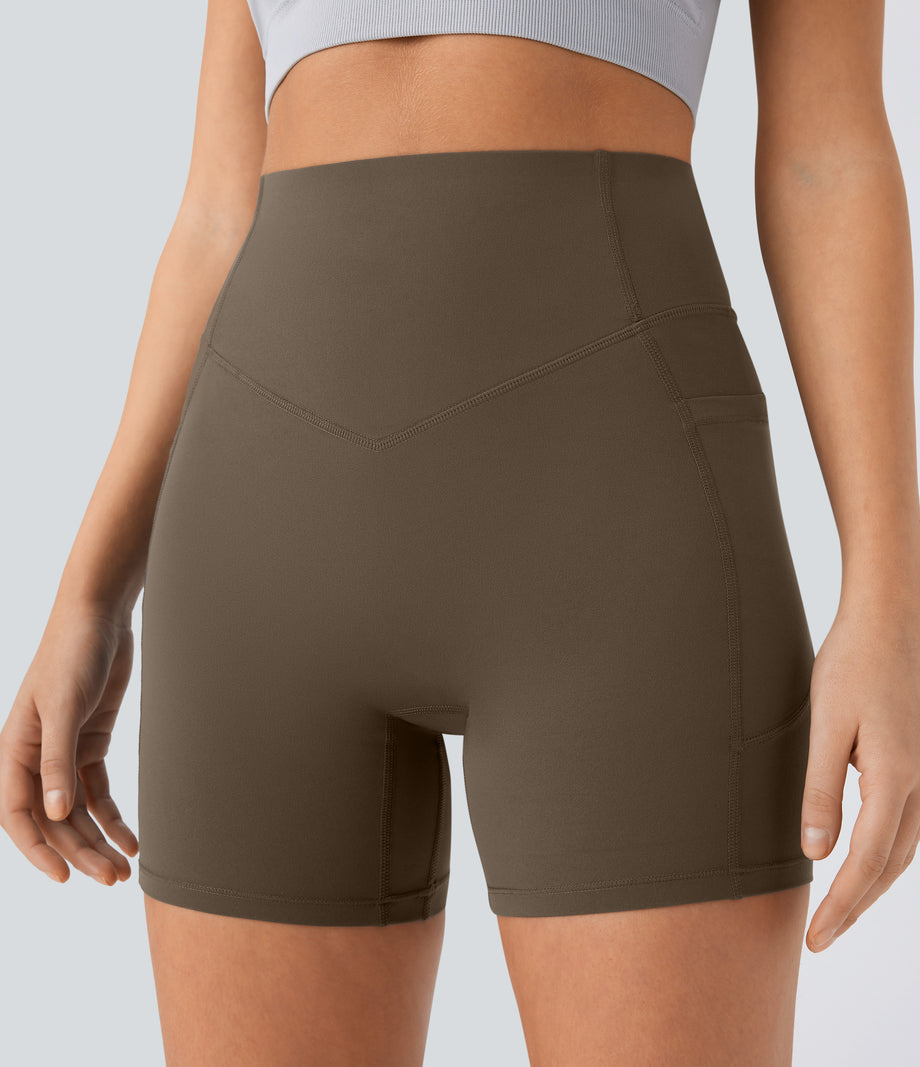 Halara UltraSculpt™ High Waisted Scrunch Butt Lifting Tummy Control Pocket Shaping Workout Biker Shorts 5'' - Thick Earthy Brown