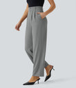 Halara Flex™ High Waisted Zipper Pocket Shirred Straight Leg Work Pants - Mockingbird