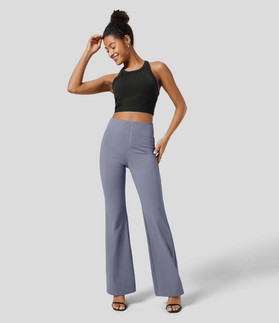 Halara Flex™ High Waisted Back Side Pocket Slight Flare Work Pants - Cement Gray