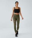 DayStretch High Waisted Crossover Contrast Mesh Decorative Buckle Yoga Leggings - Forest Night