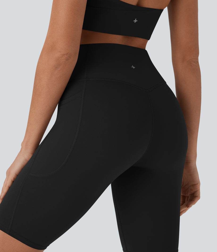 Halara UltraSculpt™ High Waisted Tummy Control Pocket Shaping Training Biker Shorts 9'' - Black