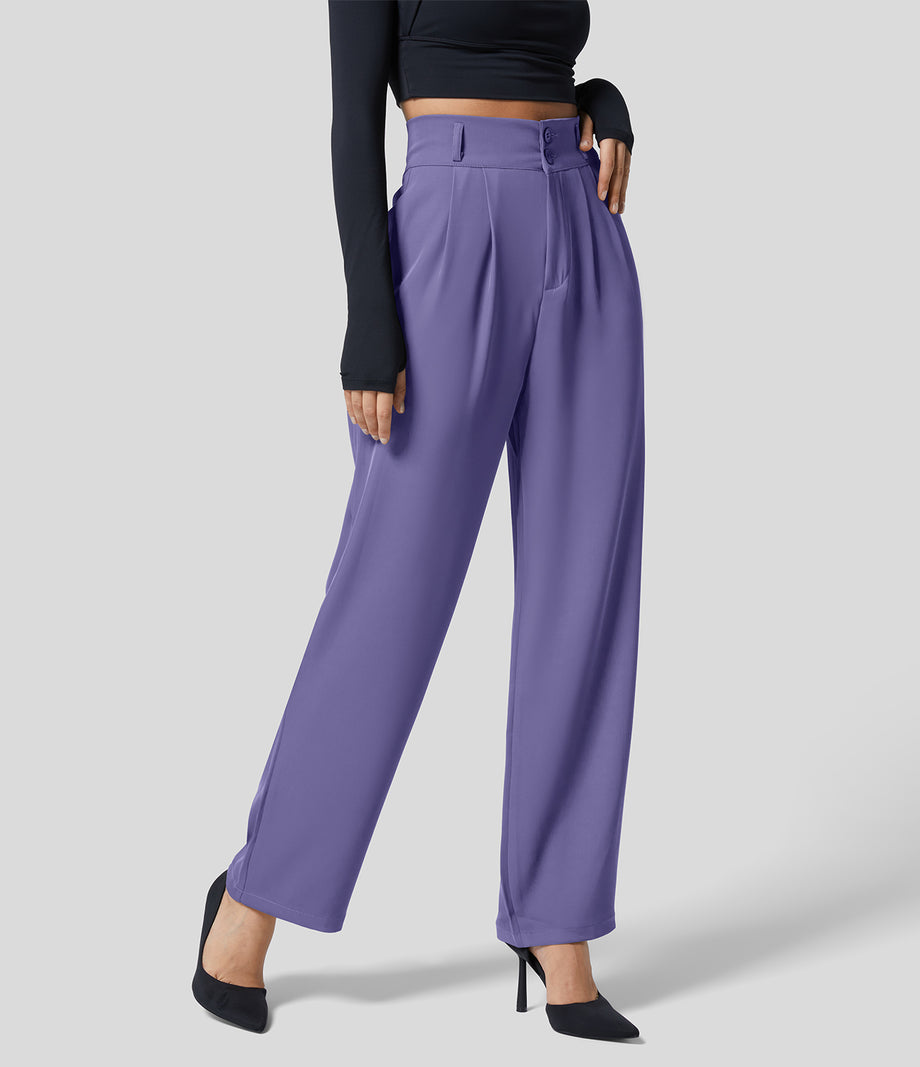 Halara Flex™ High Waisted Zipper Pocket Shirred Straight Leg Work Pants - Veronica