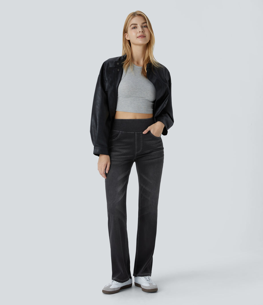 Halara Flex™ High Waisted Pockets Washed Casual Bootcut Jeans - Carbon Paint Denim