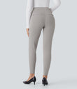 High Waisted Tummy Control Decorative Back Zipper Pockets Herringbone Work Leggings - Mink Ash