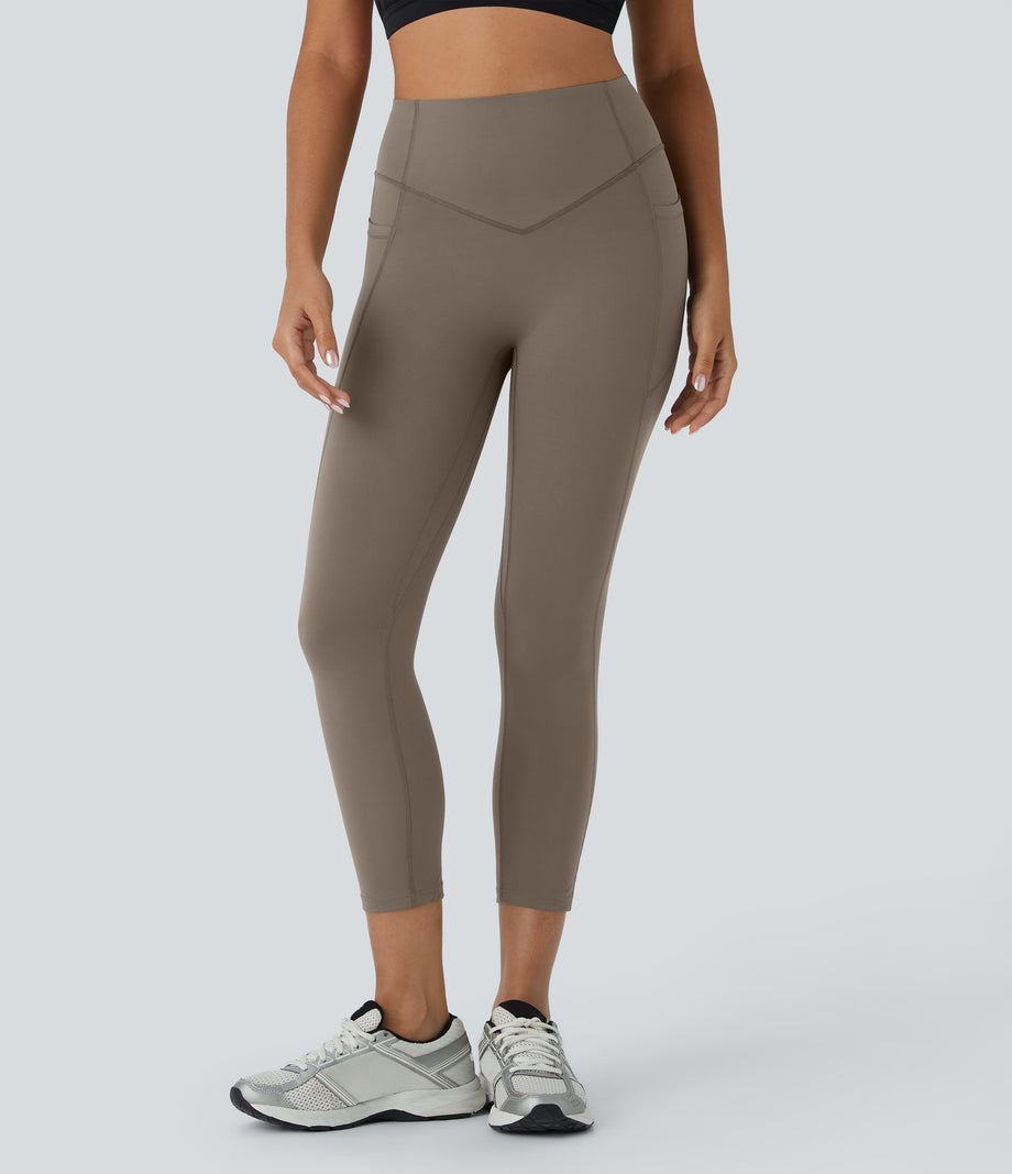 Halara UltraSculpt™ High Waisted Scrunch Butt Lifting Tummy Control Pocket Shaping Capri Training Leggings - Dawn Brown