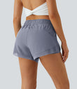 Mid Rise Drawstring Contrast Mesh 2-in-1 Flowy Running Shorts 3'' - Silver Bullet