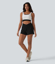 SoftlyZero™ Airy Crossover High Waisted 2-in-1 Cool Touch Yoga Shorts 3'' with Pockets - Black