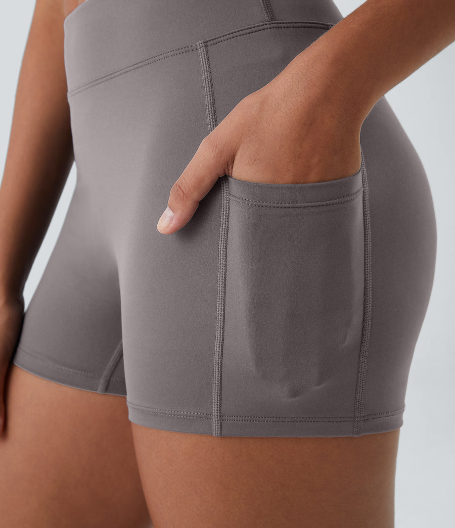 SoftlyZero™ Airy High Waisted Pocket Plain Cool Touch Yoga Shorts 3.5"-UPF50+ - Gull