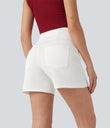 Halara Flex™ Crossover High Waisted Pockets Wide Leg A Line Washed Denim Casual Shorts - Bright White Denim