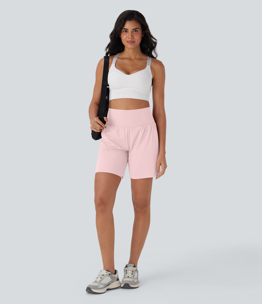 SoftlyZero™ Airy Super High Waisted 2-in-1 Cool Touch Yoga Shorts 7" with Pockets - Primrose Pink