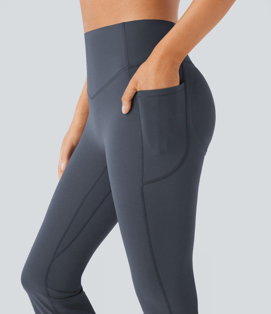Halara UltraSculpt™ High Waisted Scrunch Butt Lifting Tummy Control Pocket Shaping Yoga Bootcut Leggings - Silent Blue