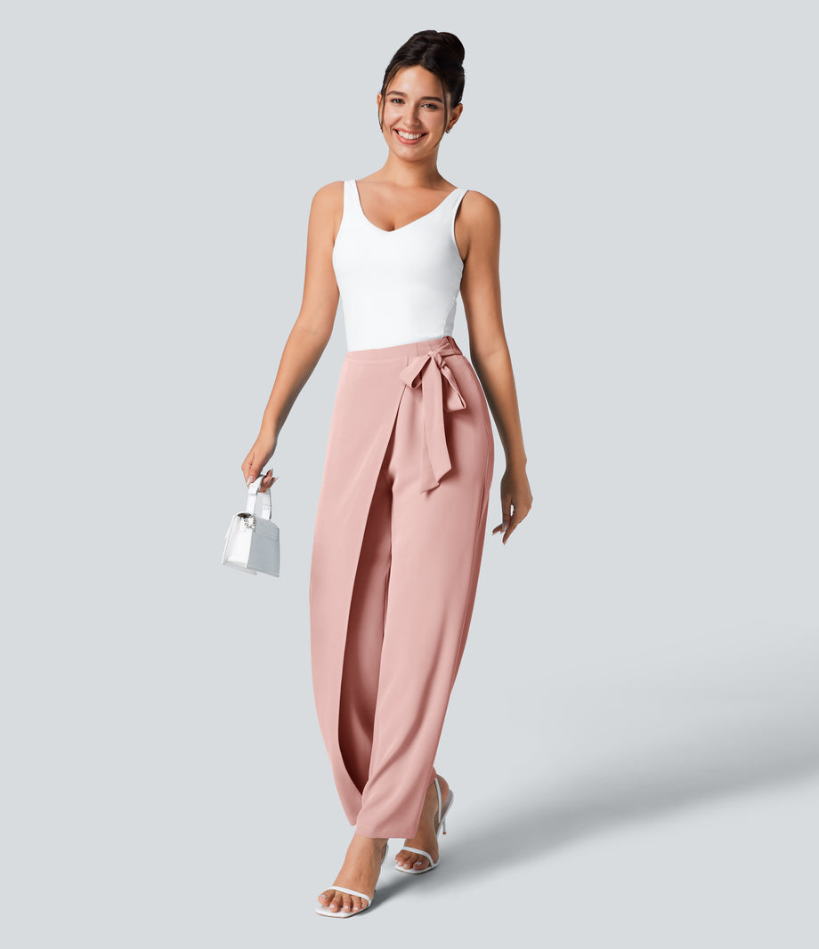 Halara Flex™ High Waisted Tie Side Wide Leg Work Pants - Frost Peach Pink