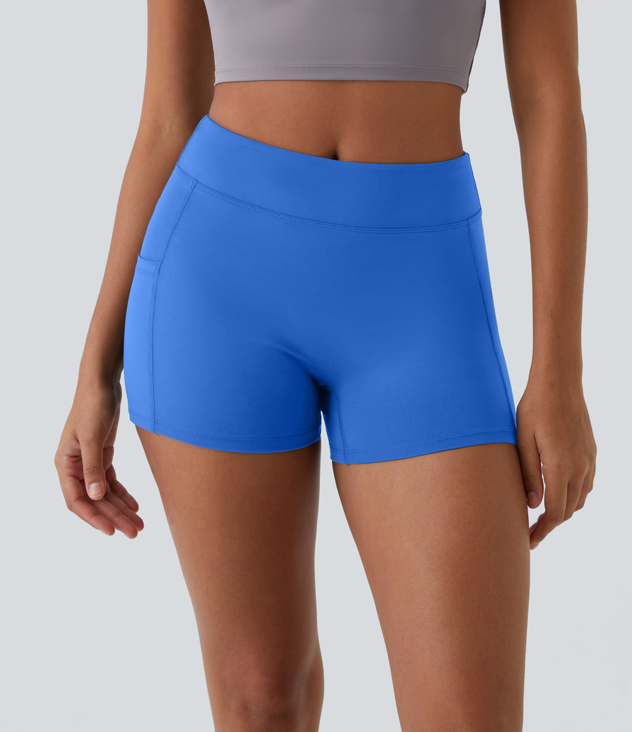 SoftlyZero™ Airy High Waisted Pocket Plain Cool Touch Yoga Shorts 3.5"-UPF50+ - Elegant Blue