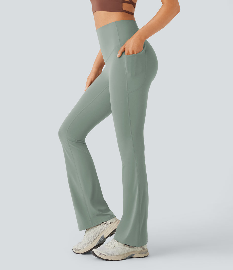 Halara UltraSculpt™ High Waisted Tummy Control Pocket Shaping Yoga Bootcut Leggings - Iceberg Green